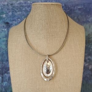 Chico's Silver-toned Oval Pendant Necklace